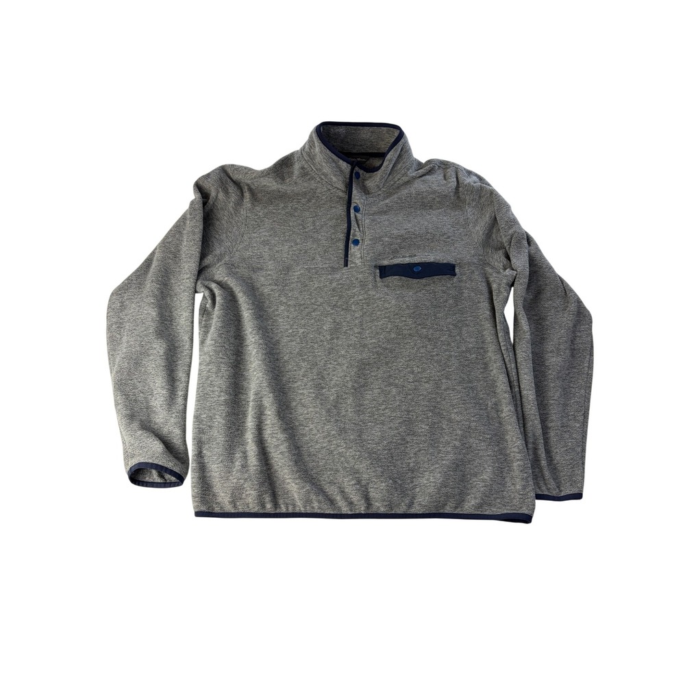 Eddie Bauer Fleece Pullover Sweater Mens L Snap Neck Grey Shirt